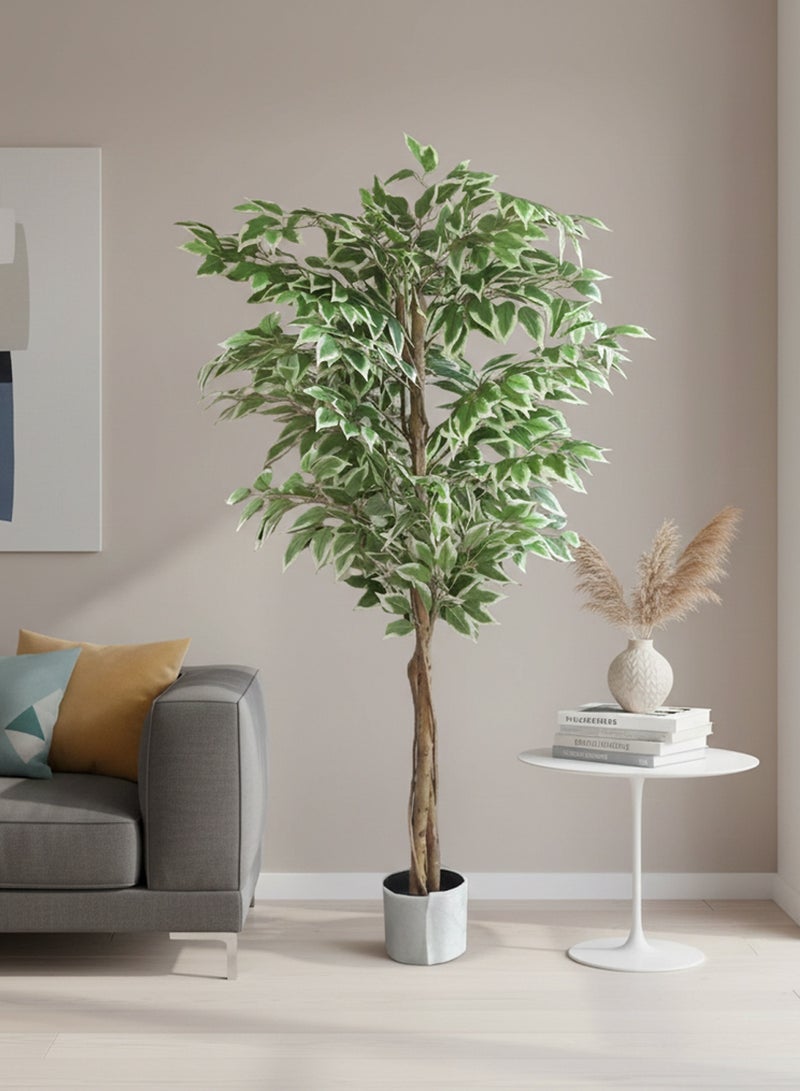 شاربدو شجرة فيكس صناعية متنوعة الألوان بطول 150 سم، نبات فيكس صناعي نابض بالحياة بجذع خشبي طبيعي، نبات أرضي صناعي سهل العناية لتزيين زاوية غرفة المعيشة أو المكتب المنزلي، مزروع في أصيص - Image 2